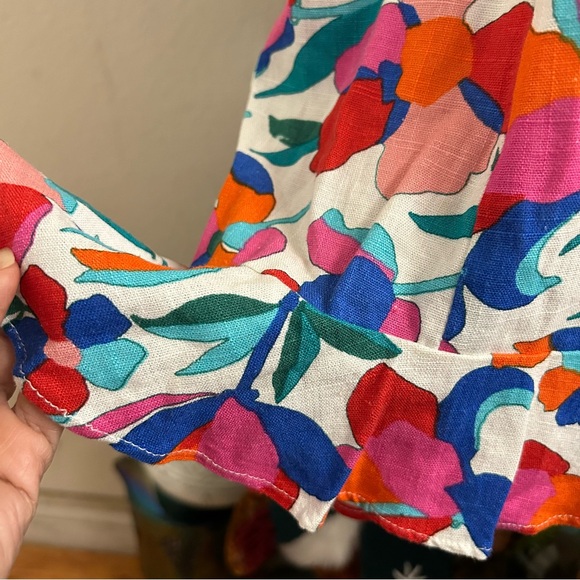 Olivaceous Linen Blend Floral Romper Tie Ruffles Adj Strap V-neck Halter Style S - Picture 7 of 14